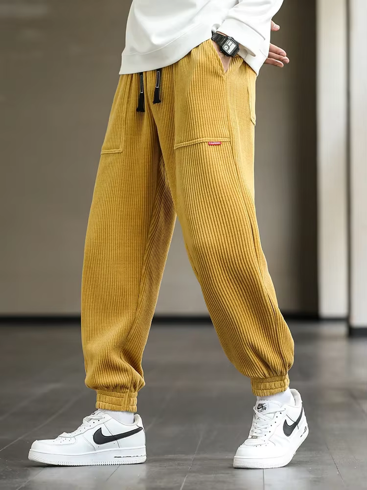 Men's Joggers Loose Fit Elastic Waist - Casual Comfort - Yellow