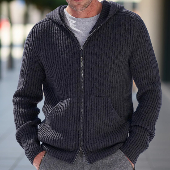 Men's Knit Cardigan with Hood - Casual Comfort Vest - Black