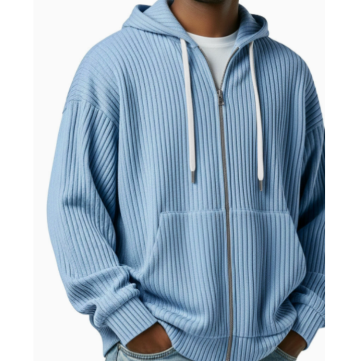 Men's Knit Cardigan with Hood - Casual Comfort Vest - Blue