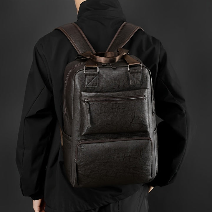 Men's Laptop Backpack - Large Capacity with Multiple Compartments - Brown