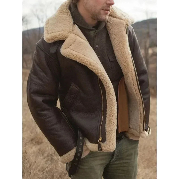Men's Leather Pilot Jacket - Classic Aviator Style - Brown