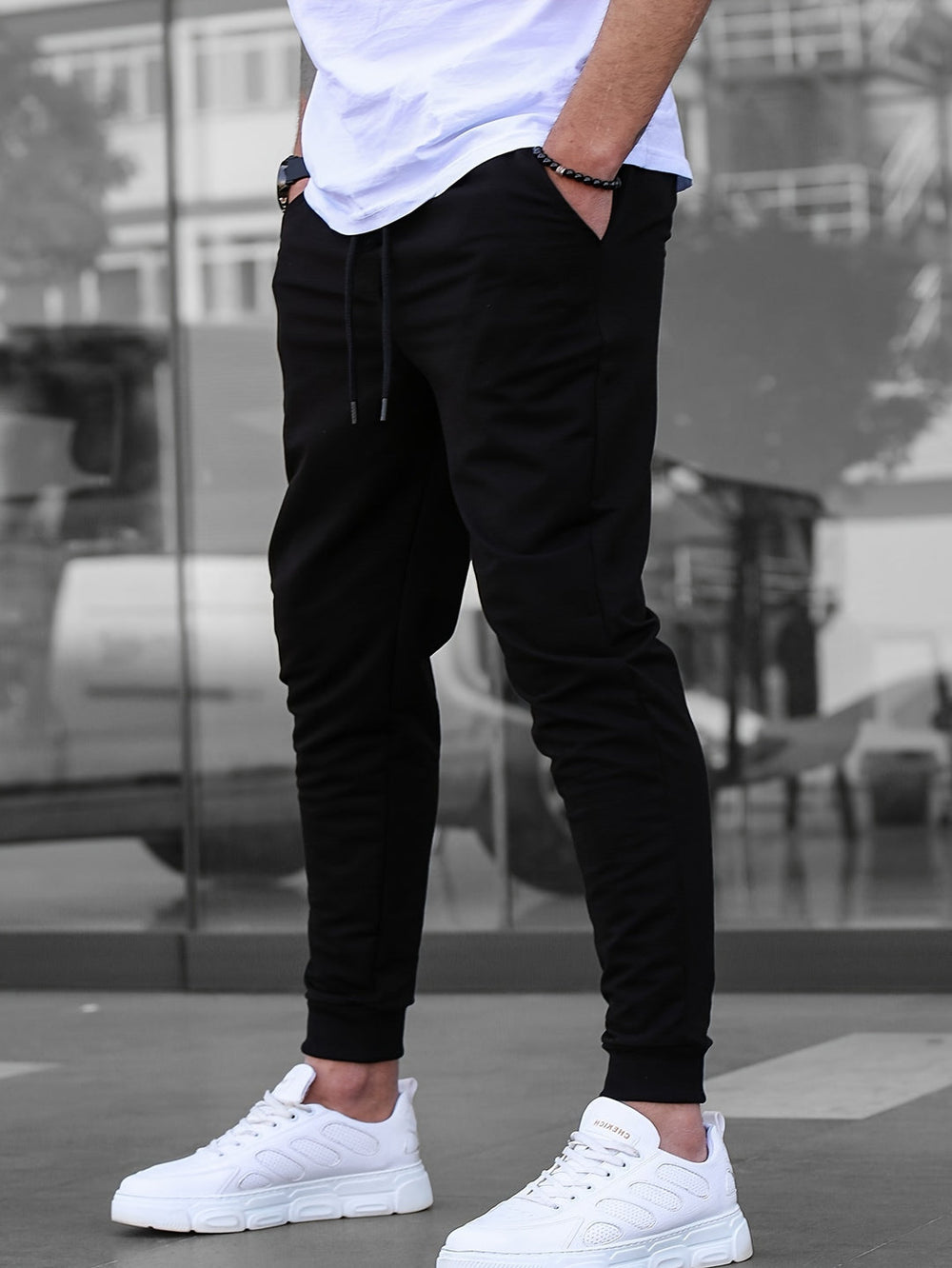 Men's Lightweight Athletic Shorts - Slim Fit with Drawstring - Black