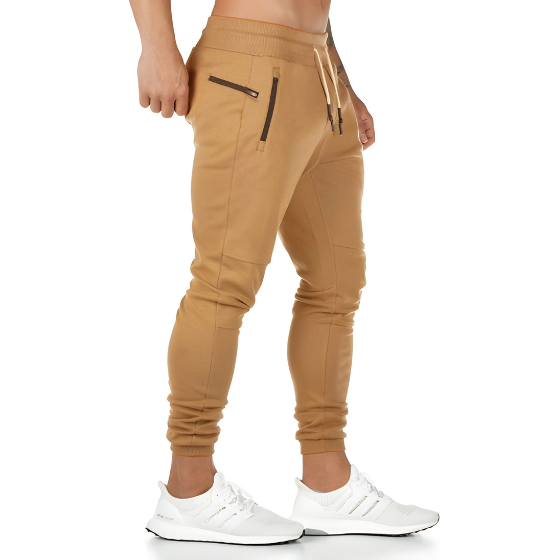 Men's Lightweight Joggers - Zip Pockets & Drawstring - Beige