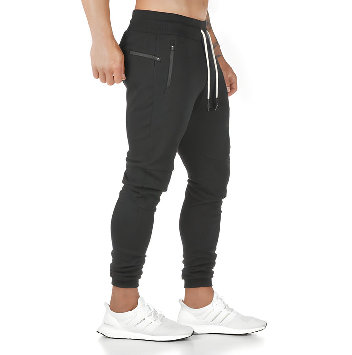 Men's Lightweight Joggers - Zip Pockets & Drawstring - Black