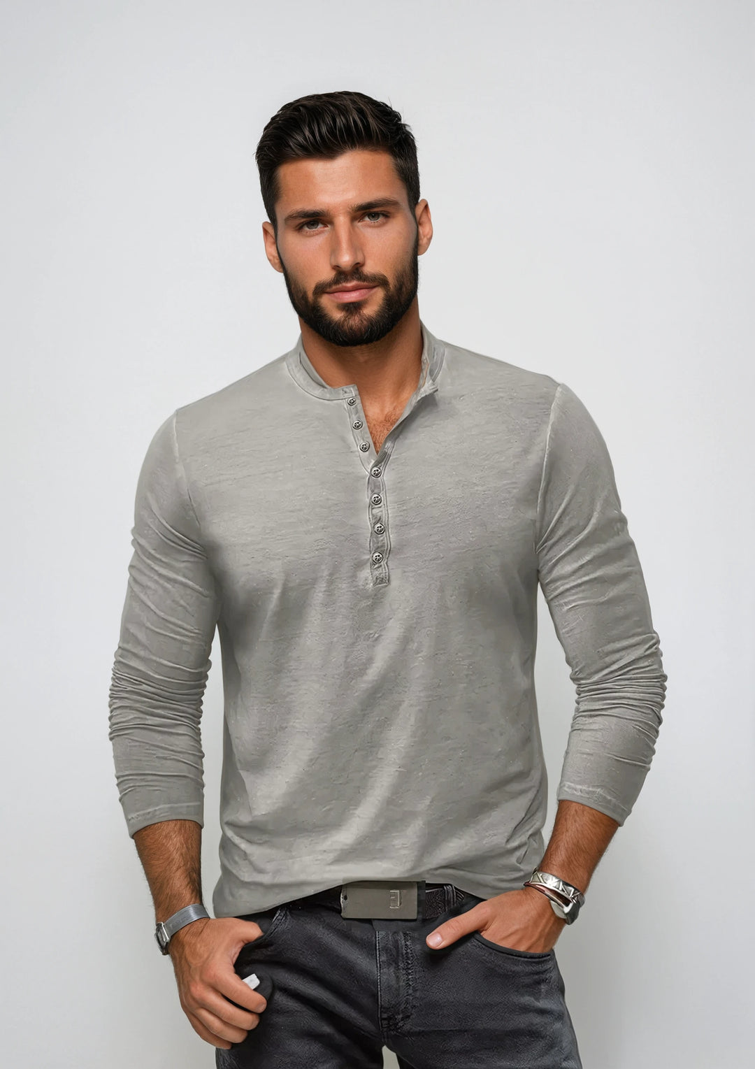 Men's Long Sleeve Dress Shirt - Classic Versatile Fit - Light Grey
