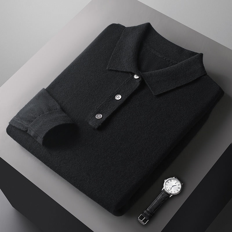 Men's Long Sleeve Polo Shirt - Classic Comfort Fit - Black