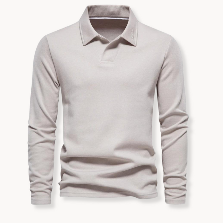 Men's Long Sleeve Polo Shirt - Classic Comfort & Timeless Style - Beige