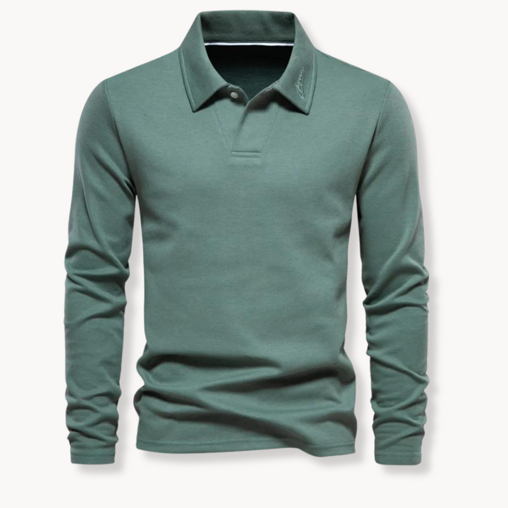 Men's Long Sleeve Polo Shirt - Classic Comfort & Timeless Style - Green