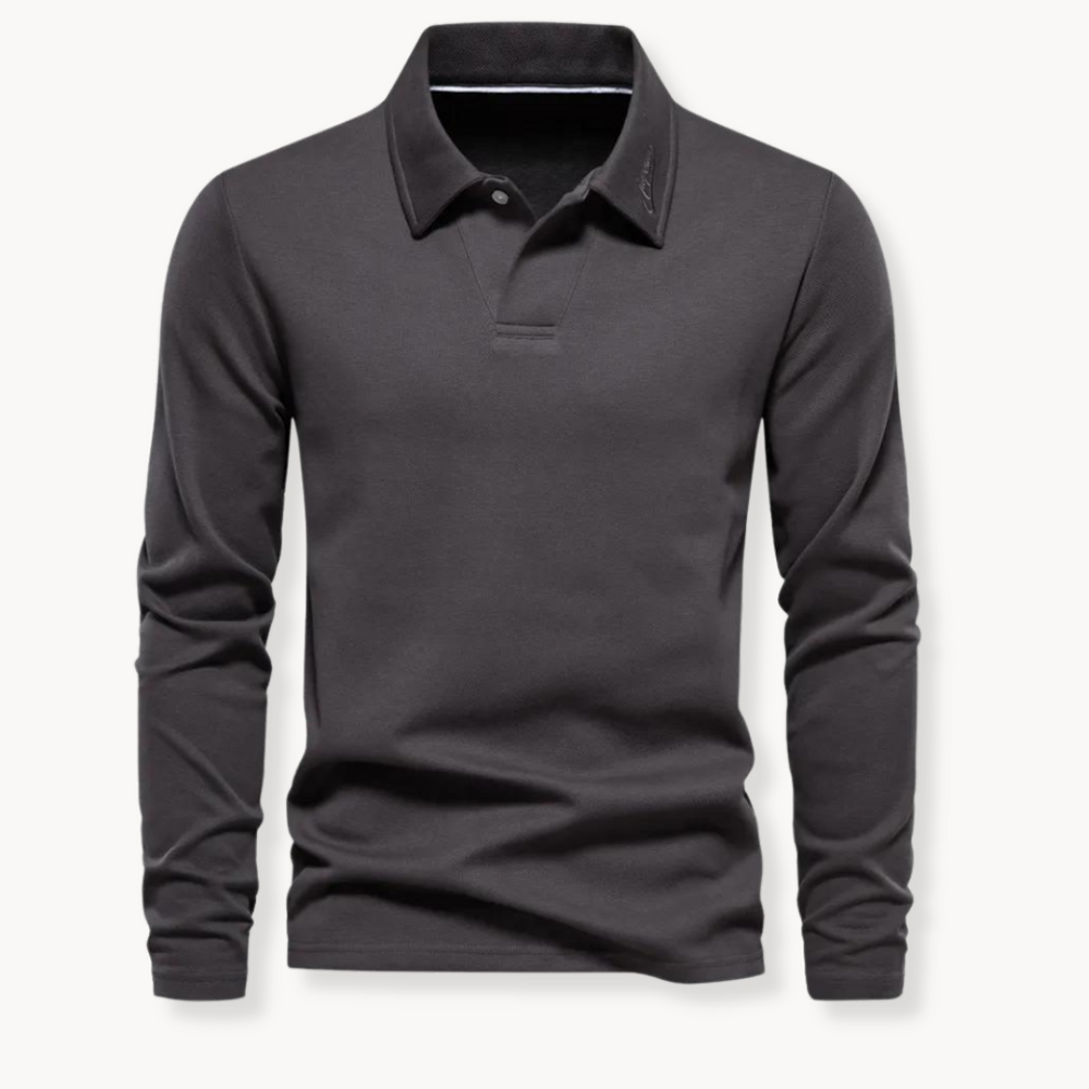 Men's Long Sleeve Polo Shirt - Classic Comfort & Timeless Style - Grey