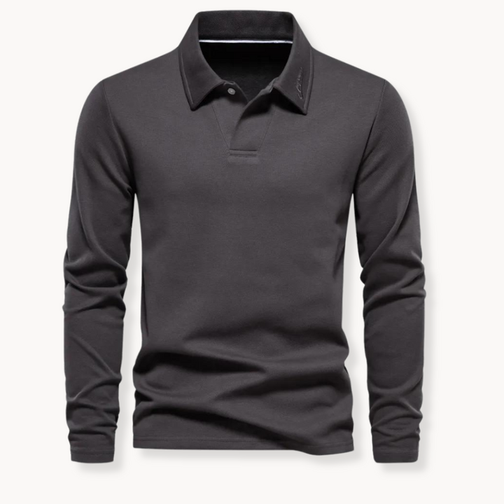 Men's Long Sleeve Polo Shirt - Classic Comfort & Timeless Style - Grey