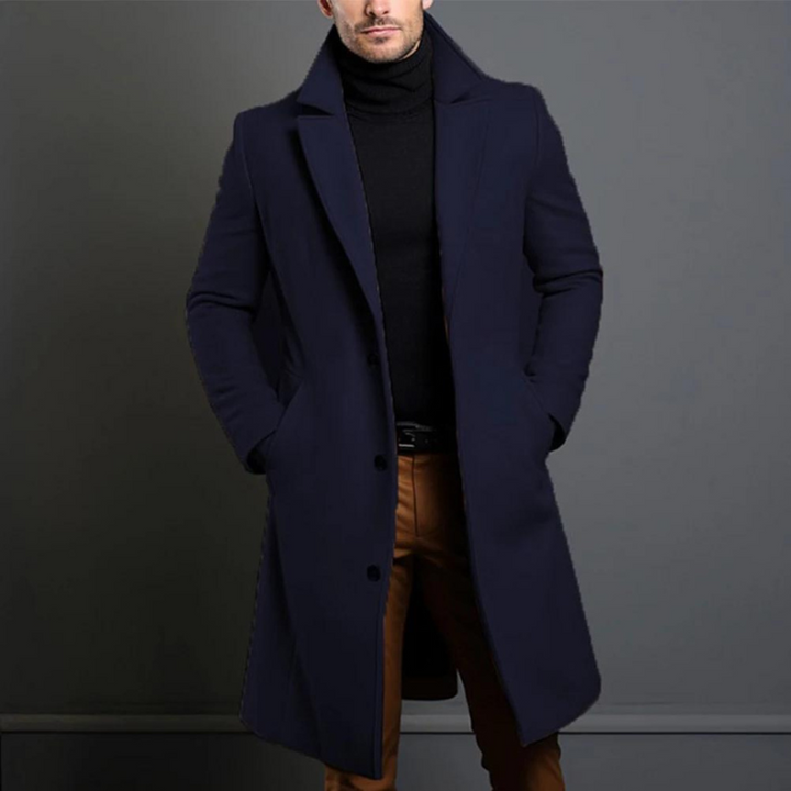 Men's Long Winter Coat - Tailored Slim Fit - Blue