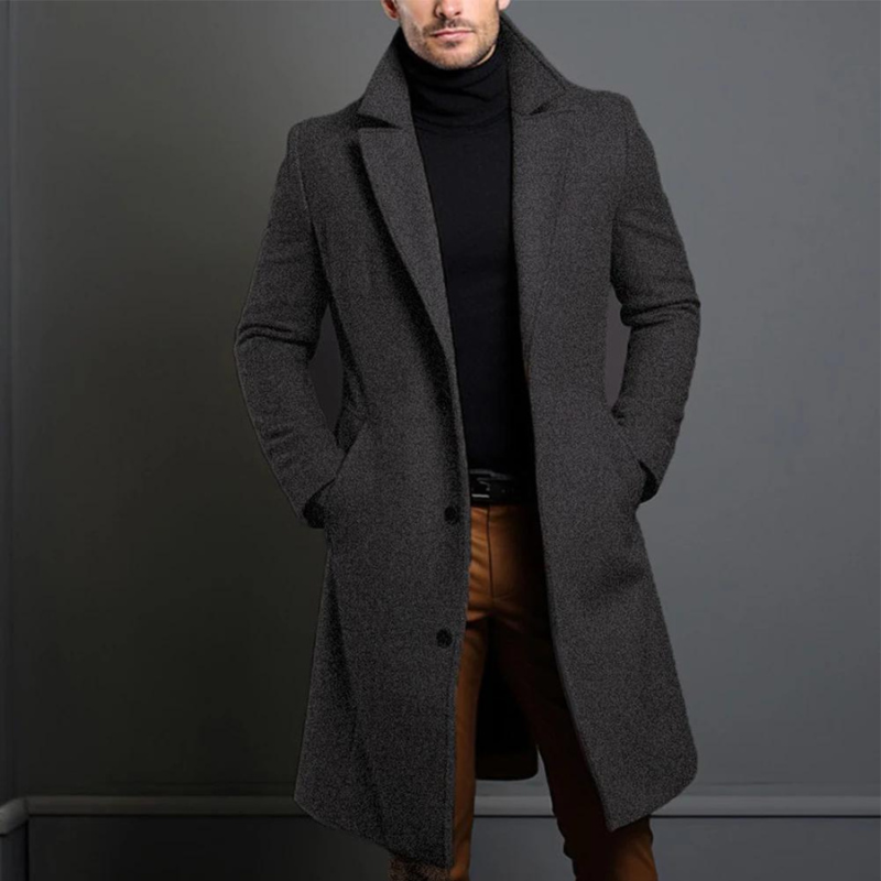Men's Long Winter Coat - Tailored Slim Fit - Grey