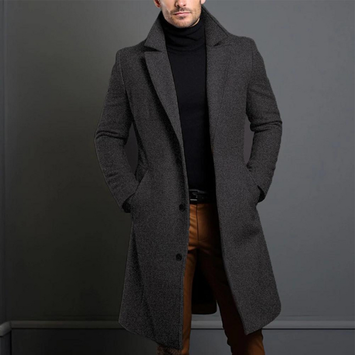 Men's Long Winter Coat - Tailored Slim Fit - Grey