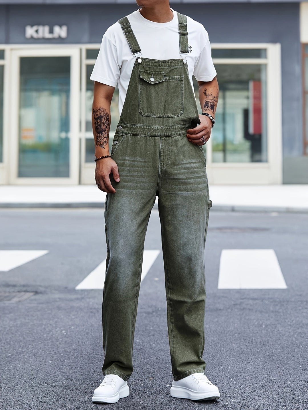 Men's Loose Fit Work Overalls - Multiple Pockets All-Season - Green