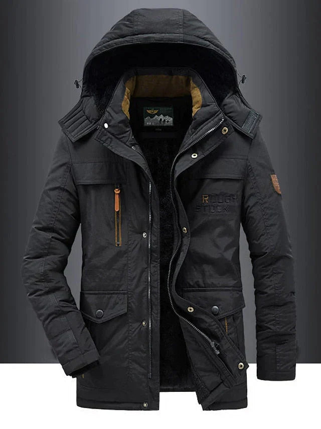 Men's Military Jacket - Casual Winter Coat - Black