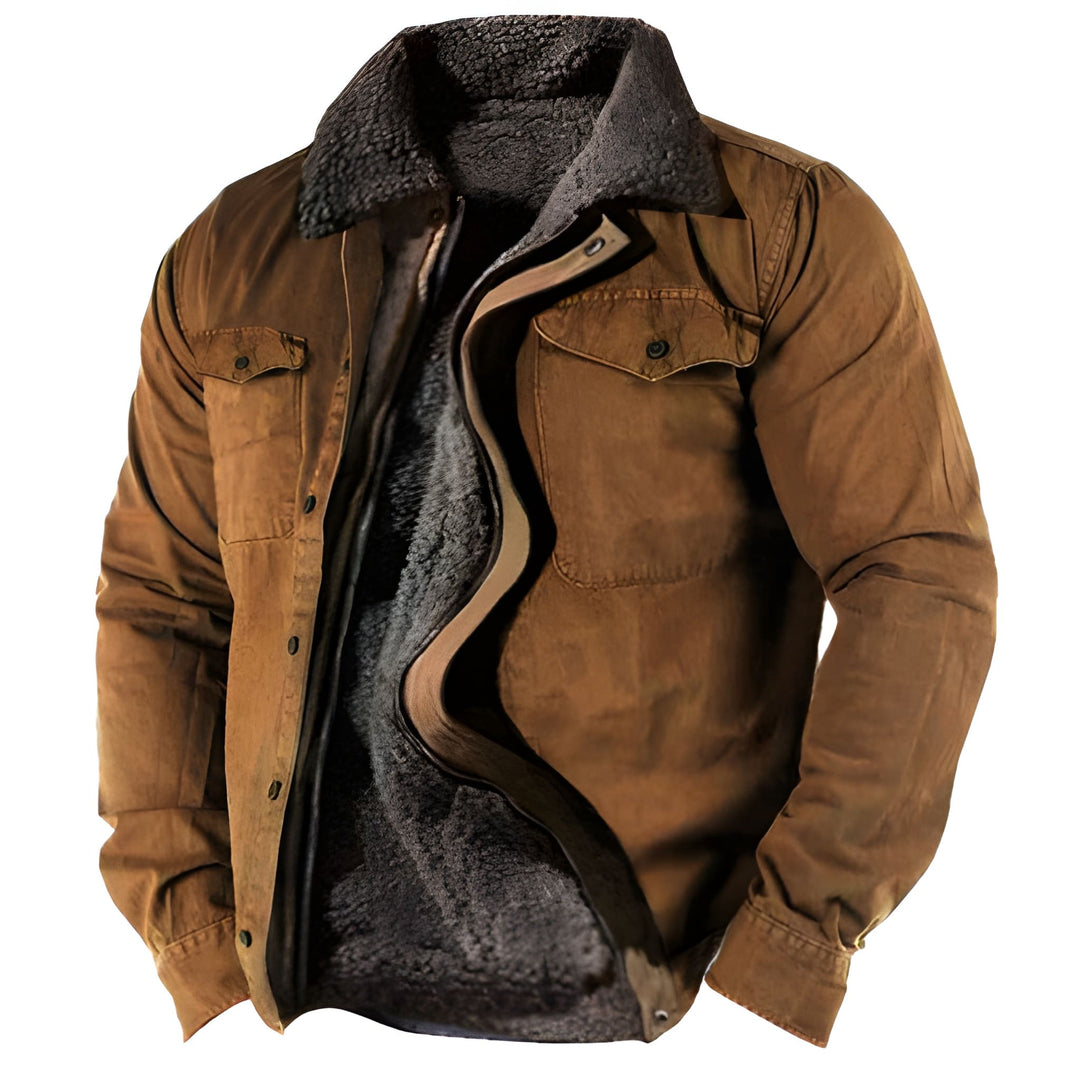 Men's Military Winter Jacket - Functional Pockets & Durable - Brown