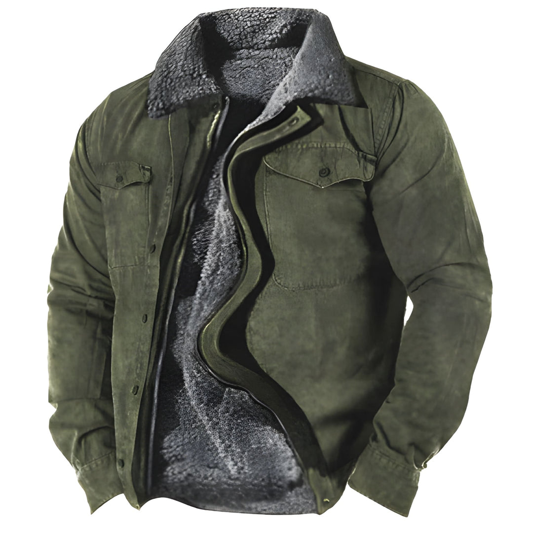 Men's Military Winter Jacket - Functional Pockets & Durable - Green