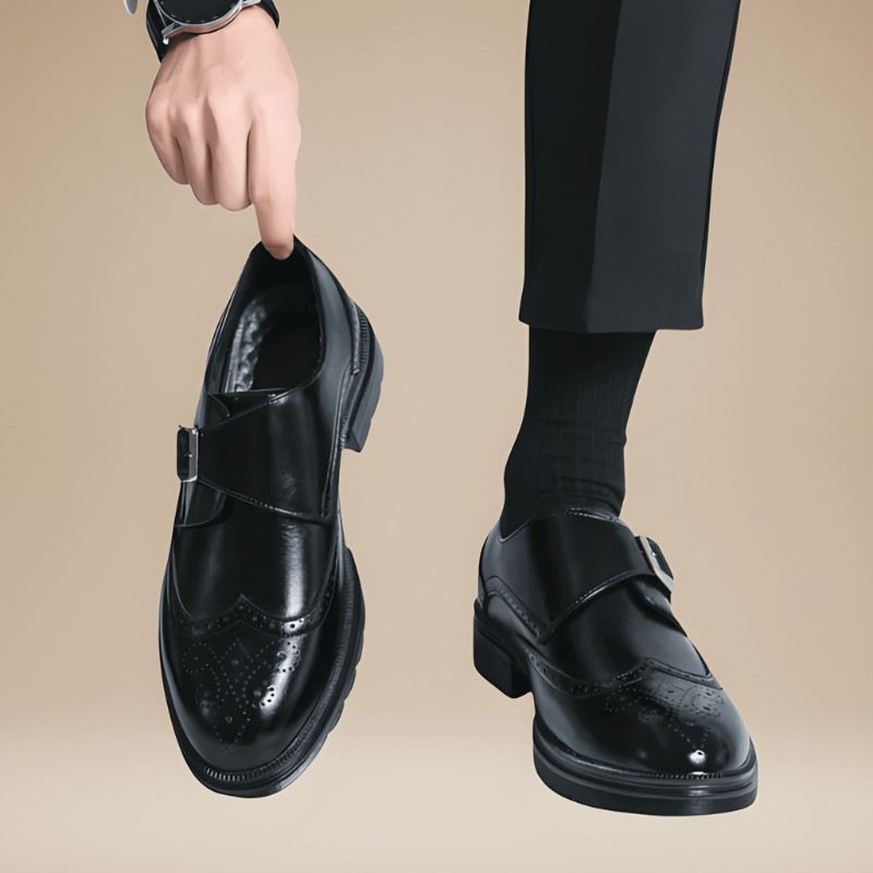 Men's Monk Strap Dress Shoes - Double Buckle Formal - Black