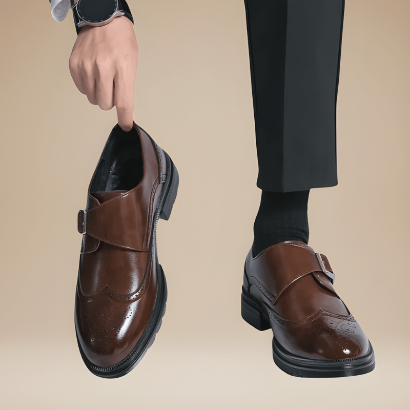 Men's Monk Strap Dress Shoes - Double Buckle Formal - Brown
