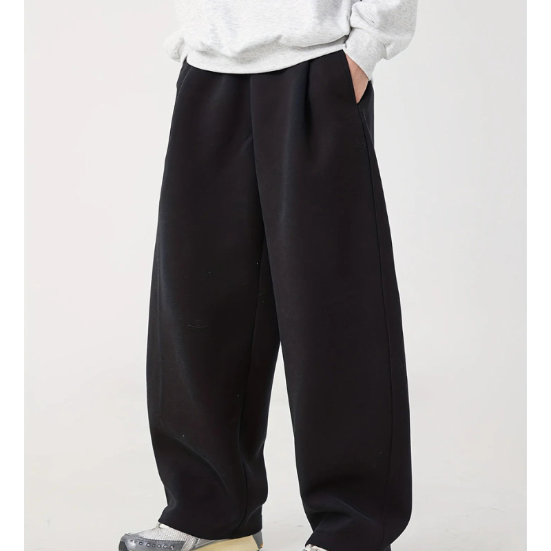 Men's Oversized Winter Pants - Elastic Waist Relaxed Fit - Black