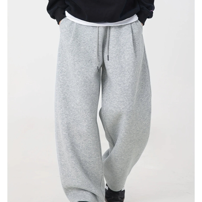 Men's Oversized Winter Pants - Elastic Waist Relaxed Fit - Grey