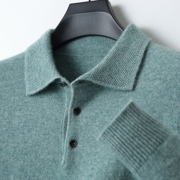Men's Polo Sweater - Classic Knit with Collar - Green