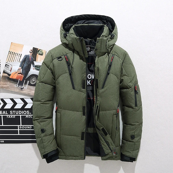 Men's Quilted Winter Jacket with Hood - Warm Parka - Green