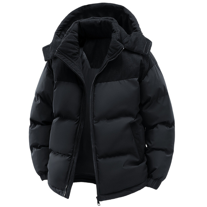 Men's Quilted Winter Jacket with Hood - Warm & Windproof - Black