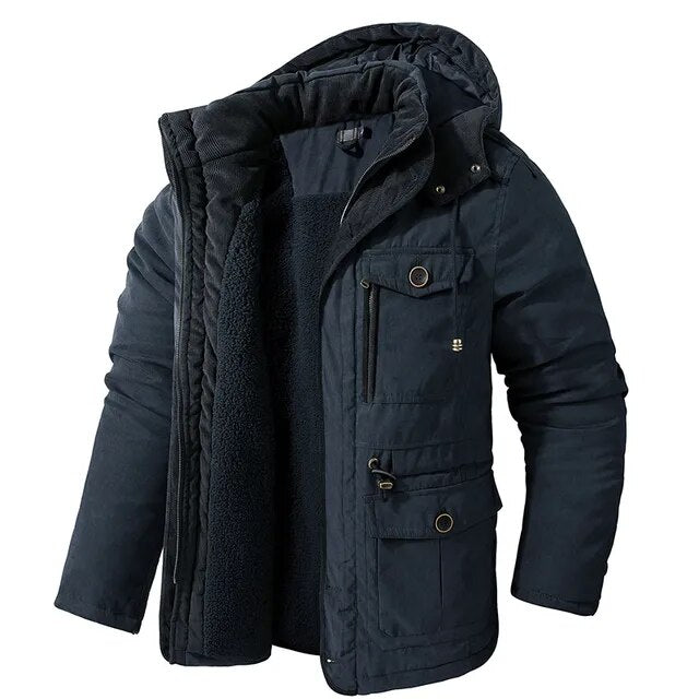 Men's Quilted Winter Parka - Warm Half-Length Jacket - Blue