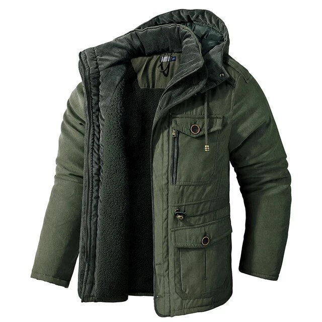 Men's Quilted Winter Parka - Warm Half-Length Jacket - Green