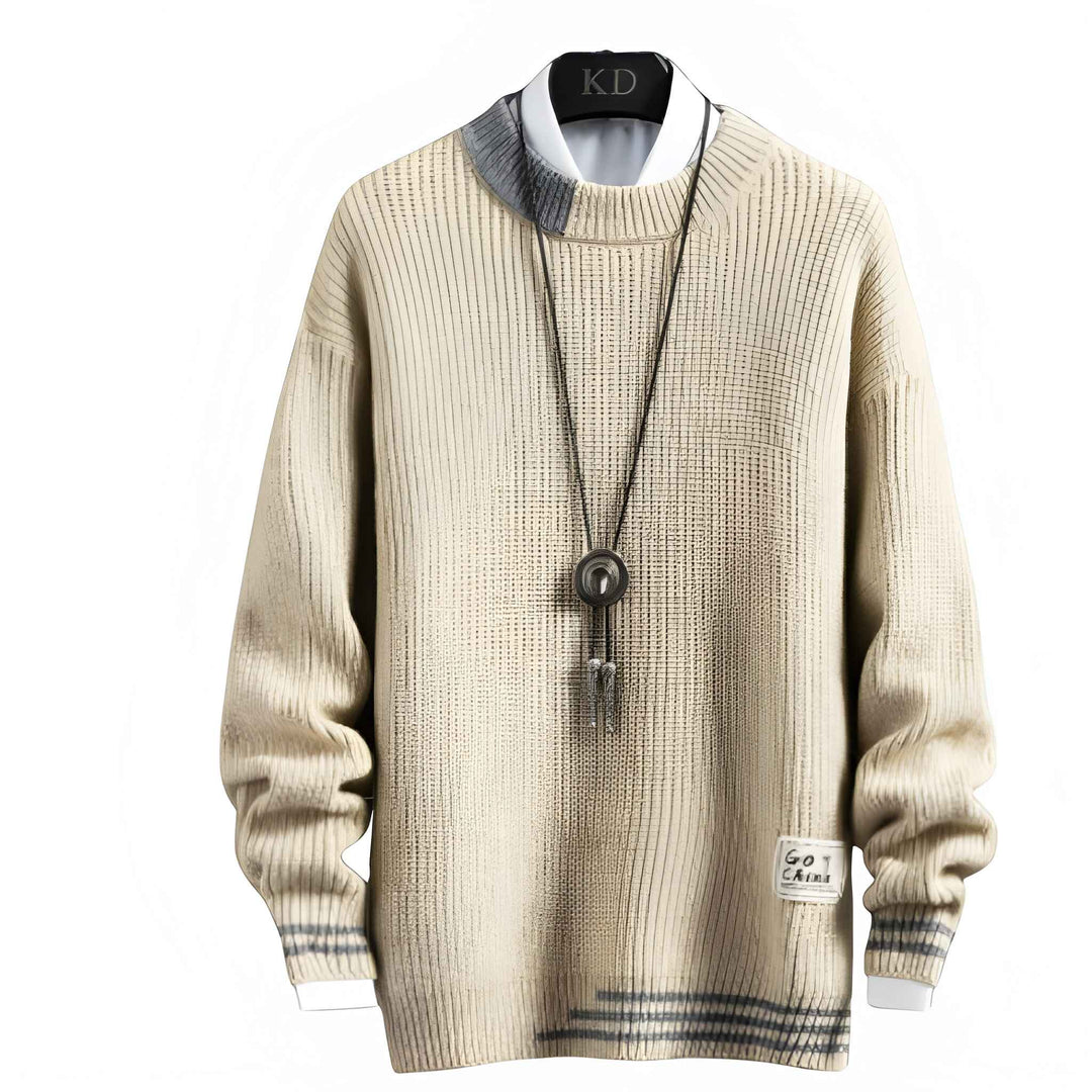 Men's Ribbed Crew Neck Sweater - Classic Knit - Beige