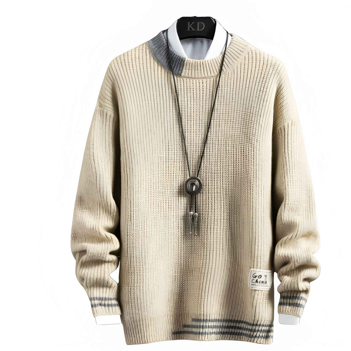 Men's Ribbed Crew Neck Sweater - Classic Knit - Beige