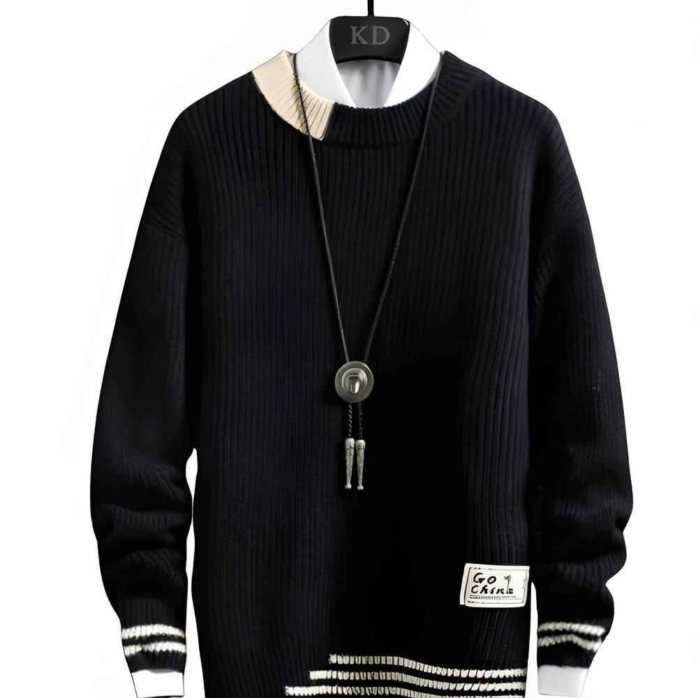 Men's Ribbed Crew Neck Sweater - Classic Knit - Black