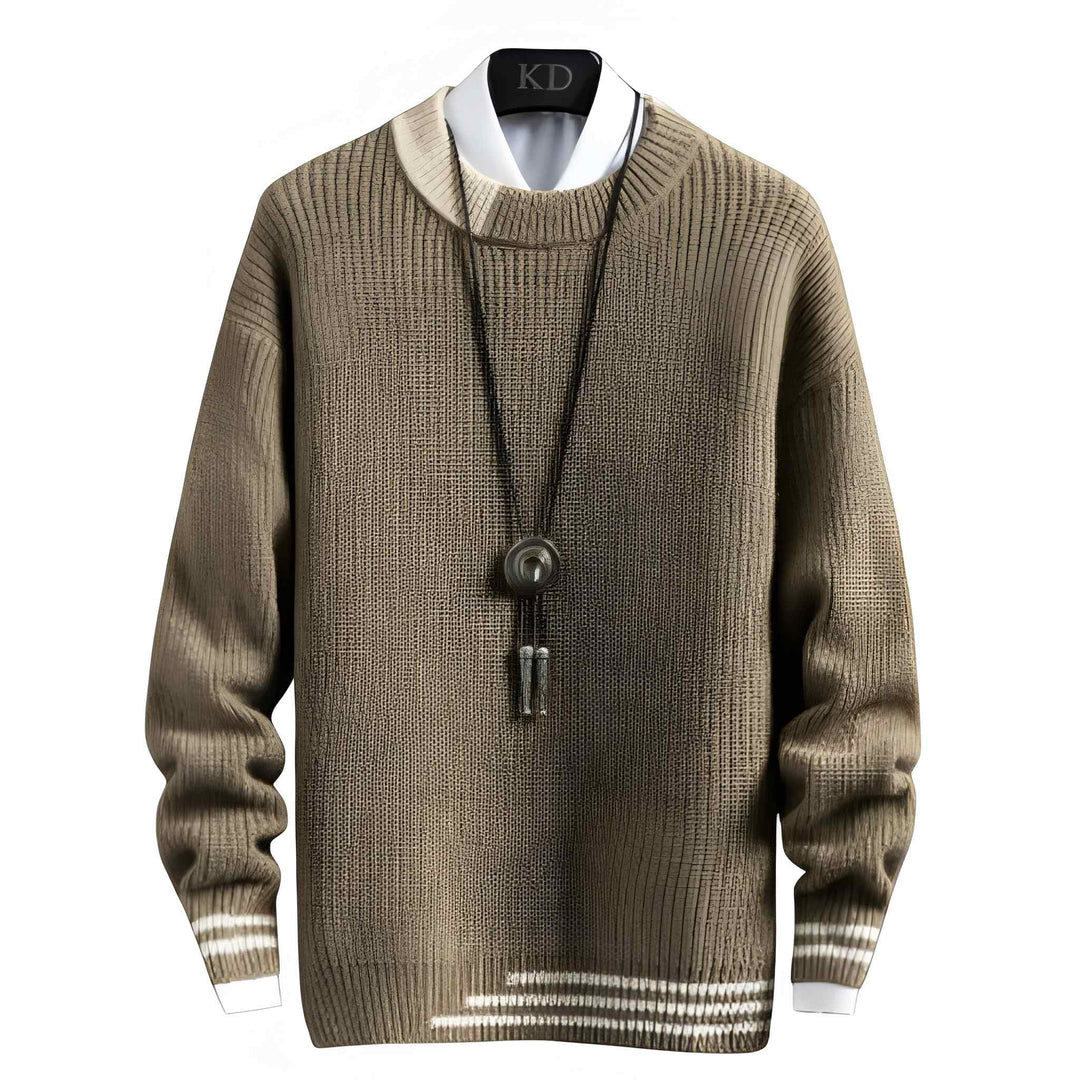 Men's Ribbed Crew Neck Sweater - Classic Knit - Brown