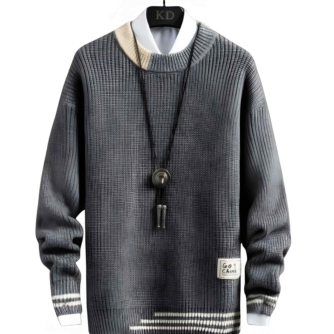 Men's Ribbed Crew Neck Sweater - Classic Knit - Grey