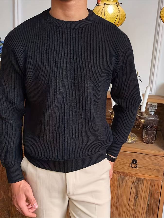 Men's Ribbed Knit Sweater - Timeless Warmth & Comfort - Black