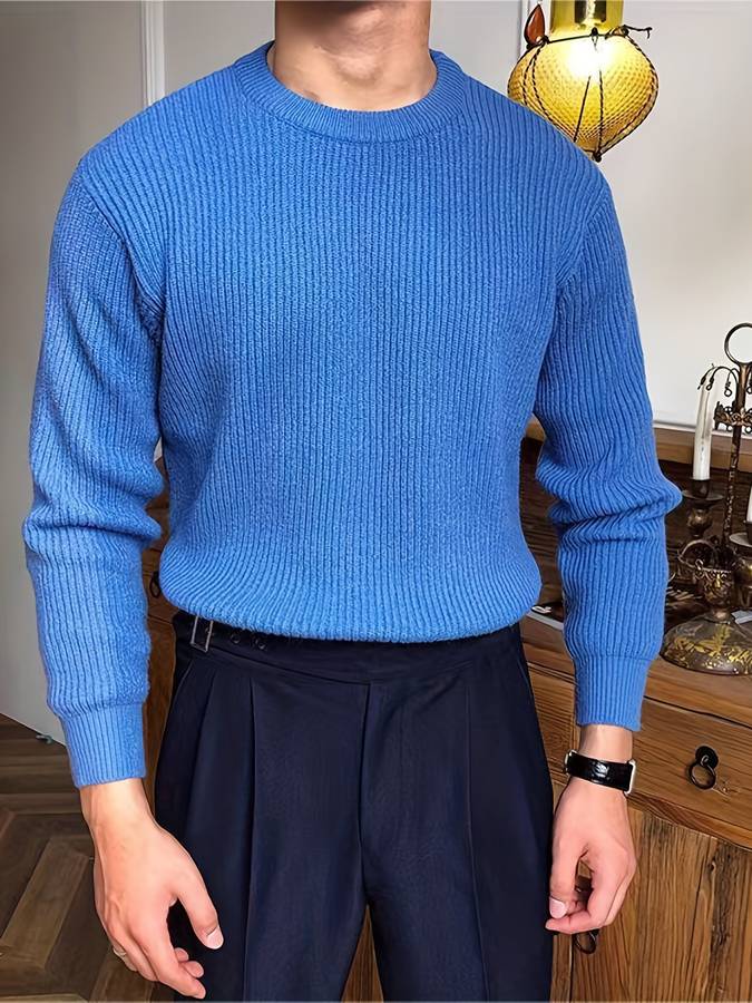 Men's Ribbed Knit Sweater - Timeless Warmth & Comfort - Blue