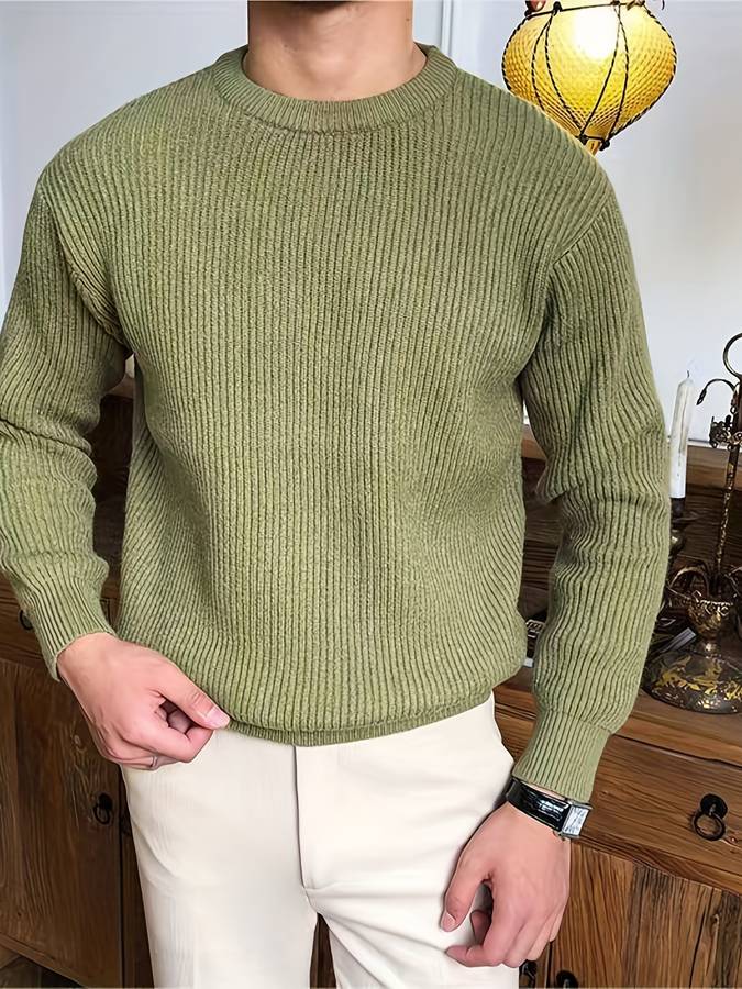 Men's Ribbed Knit Sweater - Timeless Warmth & Comfort - Green