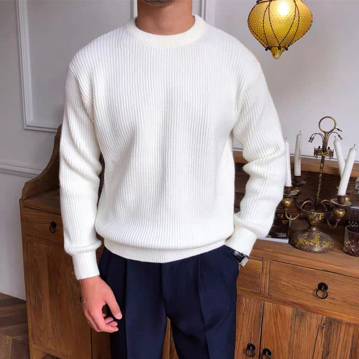 Men's Ribbed Knit Sweater - Timeless Warmth & Comfort - White