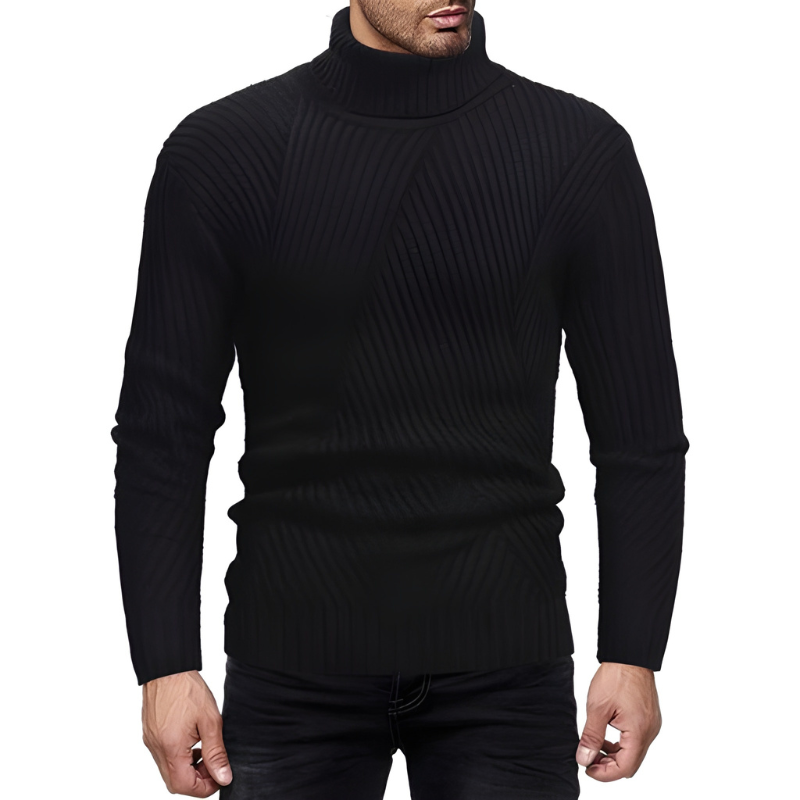 Men's Ribbed Turtleneck Sweater - Modern Warm Knit - Black