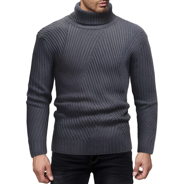 Men's Ribbed Turtleneck Sweater - Modern Warm Knit - Grey