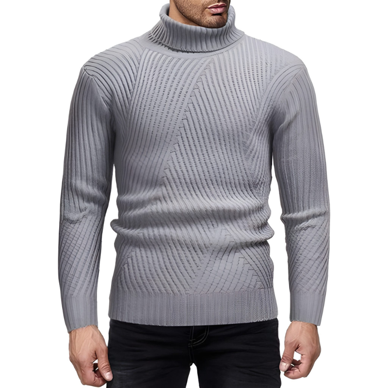 Men's Ribbed Turtleneck Sweater - Modern Warm Knit - Silver