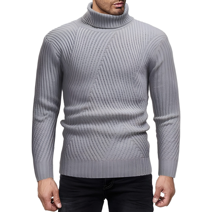 Men's Ribbed Turtleneck Sweater - Modern Warm Knit - Silver