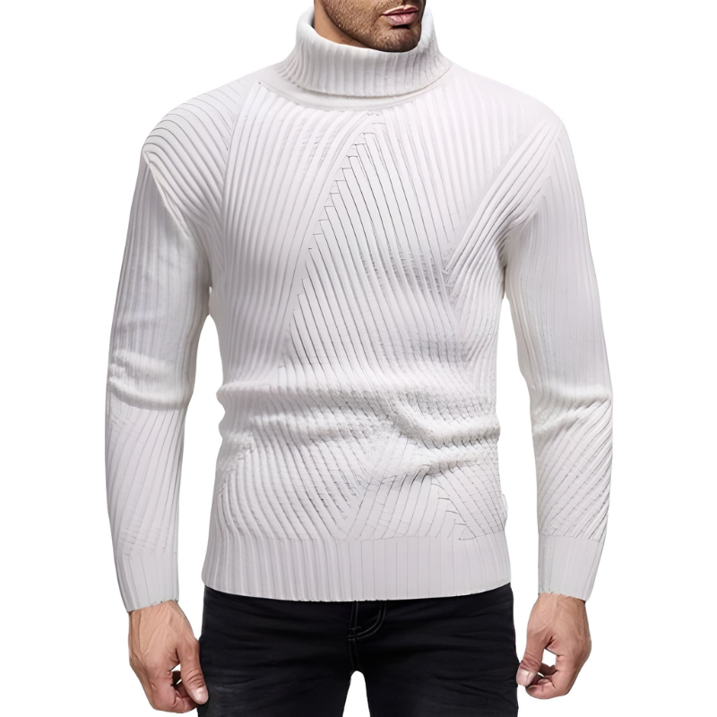 Men's Ribbed Turtleneck Sweater - Modern Warm Knit - White