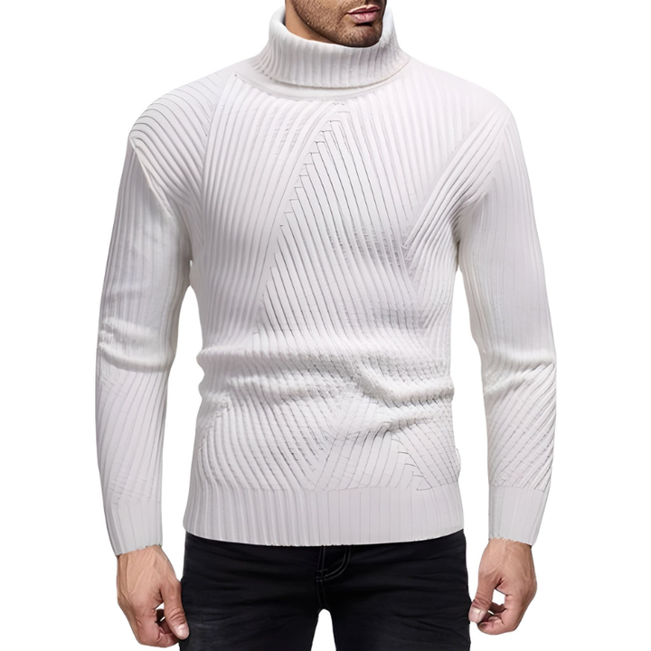 Men's Ribbed Turtleneck Sweater - Modern Warm Knit - White