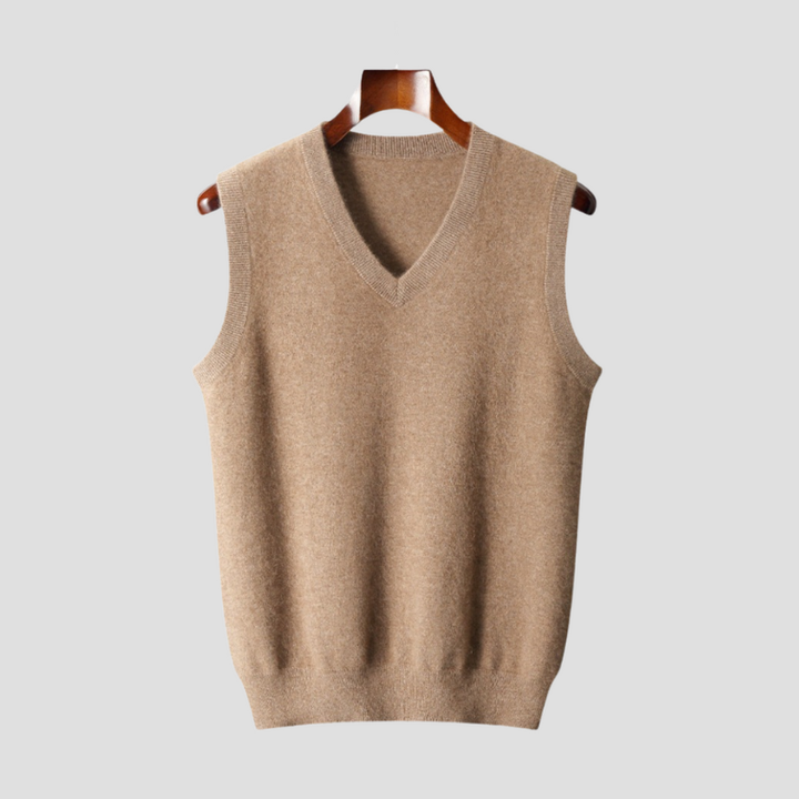 Men's Sleeveless V-Neck Sweater Vest - Classic Layering - Beige