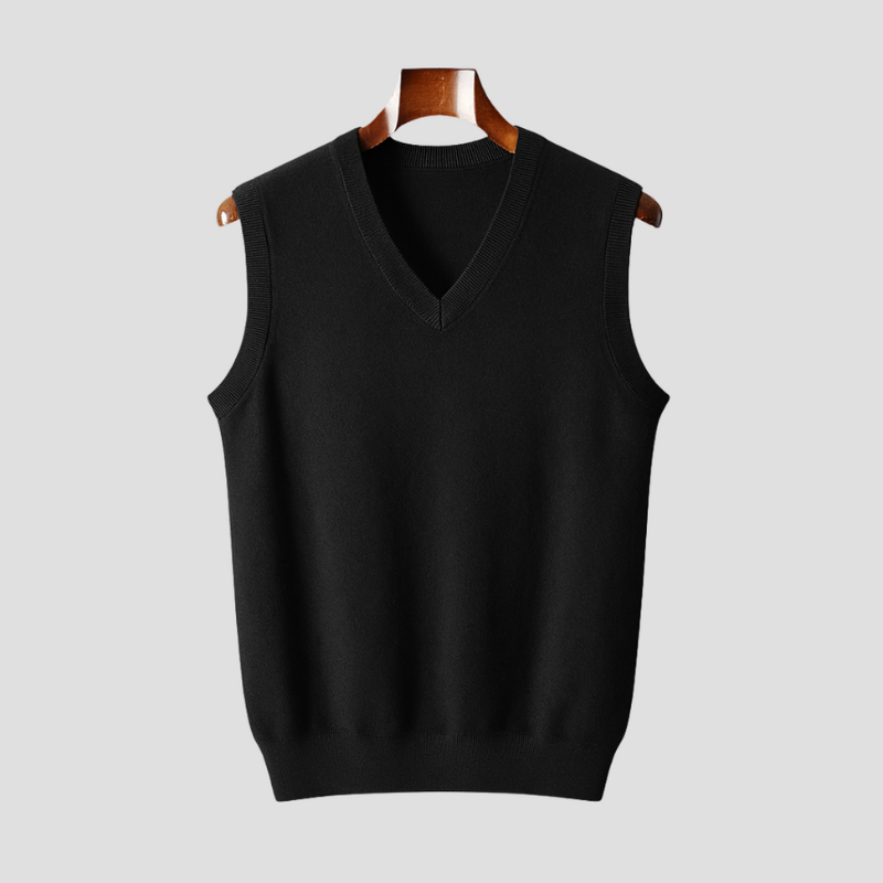 Men's Sleeveless V-Neck Sweater Vest - Classic Layering - Black