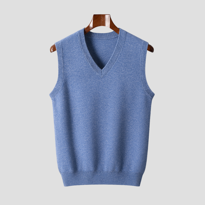 Men's Sleeveless V-Neck Sweater Vest - Classic Layering - Blue