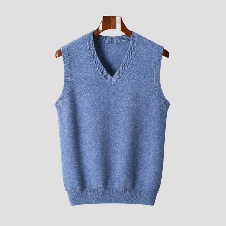 Men's Sleeveless V-Neck Sweater Vest - Classic Layering - Blue