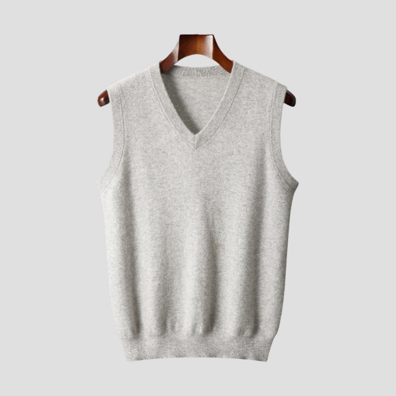 Men's Sleeveless V-Neck Sweater Vest - Classic Layering - Grey